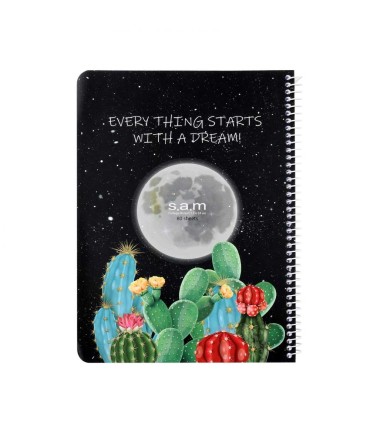 دفتر وزیری فانتزی 80 برگ سم sam - طرح ماه و کاکتوس